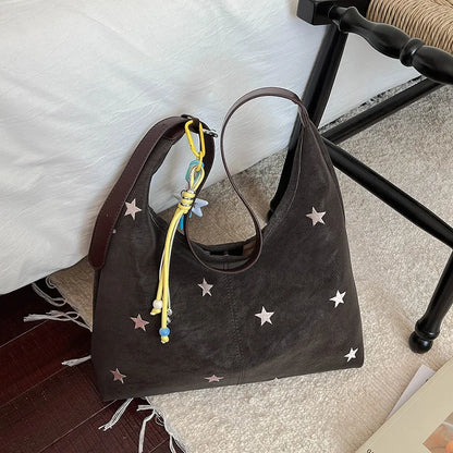 Star Embroidered Hobo Bag – Large Capacity Women's Shoulder Tote