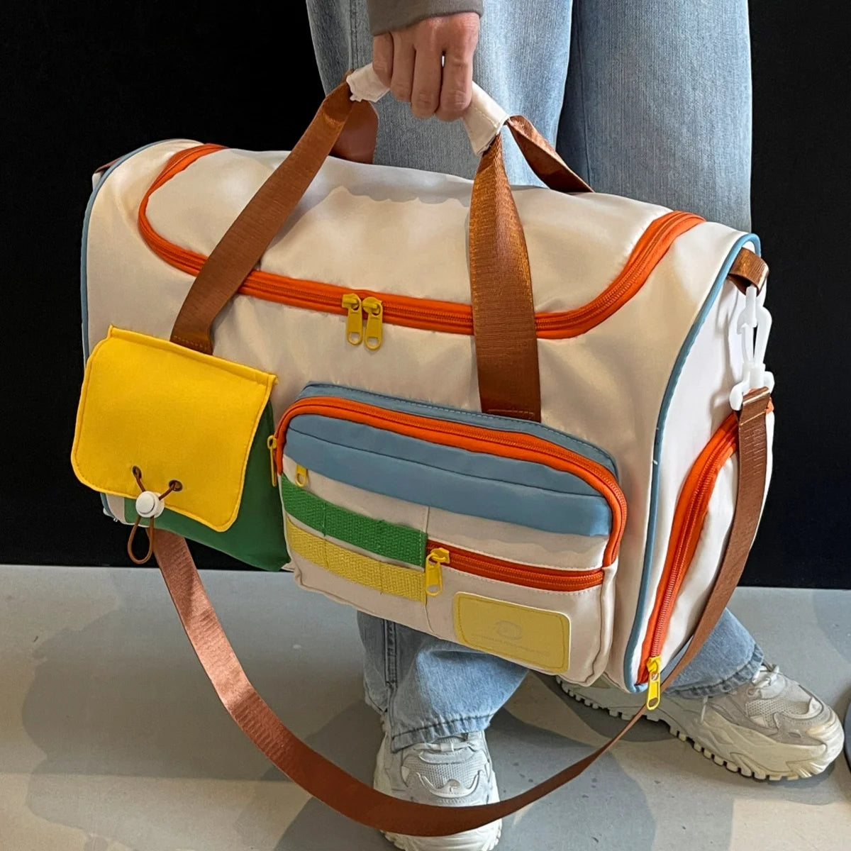 Colorblock Duffel Bag – Large Travel & Gym Bag with Multiple Pockets