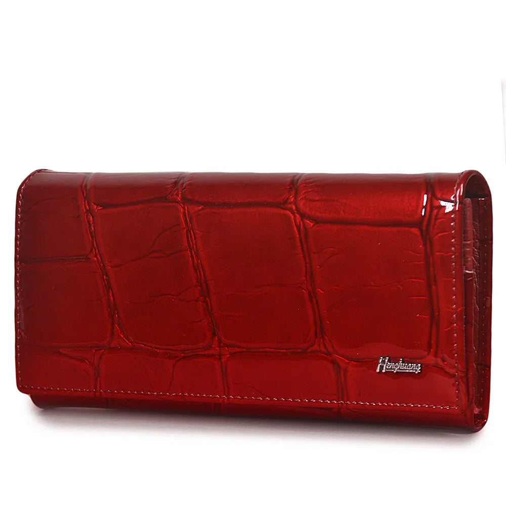 Stone Pattern Genuine Leather Long Wallet for Women