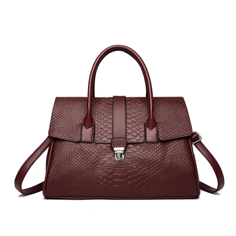 Snake Embossed Leather Tote Bag for Women – Large Shoulder Handbag