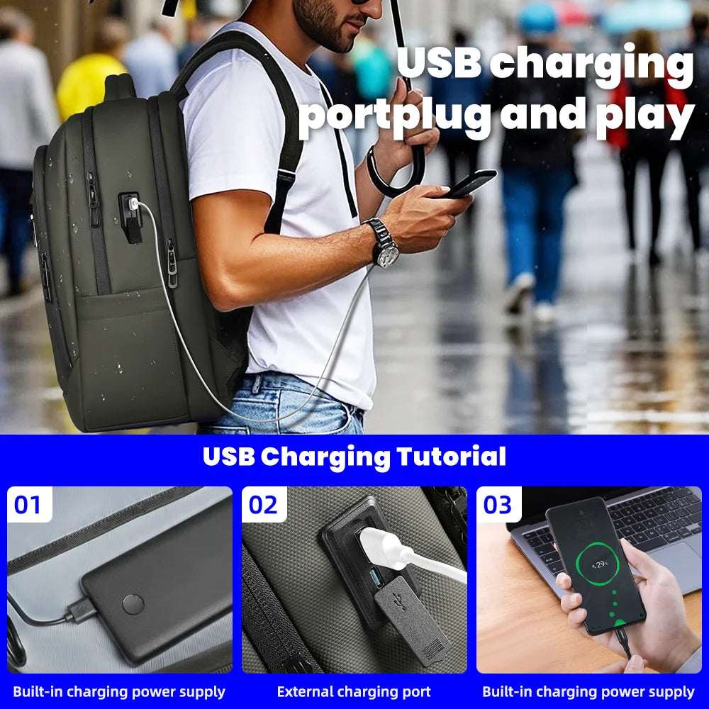 Business Laptop Backpack, Waterproof 17-Inch Bag with USB Port