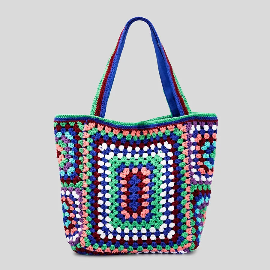 Bohemian Paisley Crochet Women Shoulder Bags Knitting Large Tote Bag Casual Lady Handbags Big