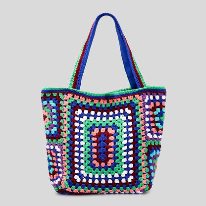 Bohemian Paisley Crochet Women Shoulder Bags Knitting Large Tote Bag Casual Lady Handbags Big