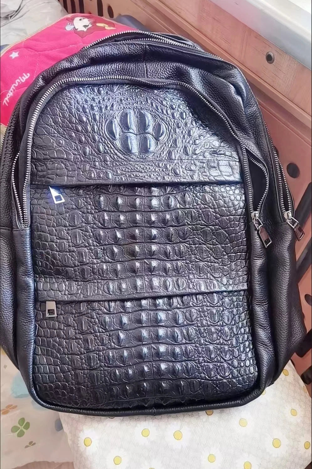 Crocodile Pattern Genuine Leather Backpack for Men – Luxury Large Laptop Bag