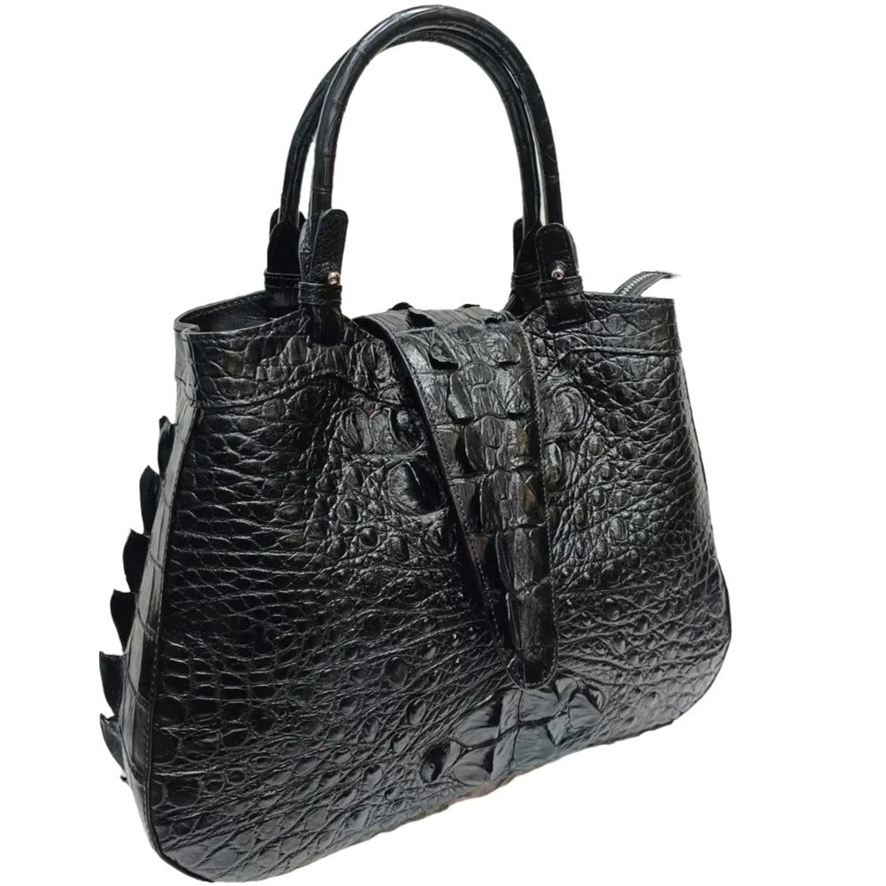 Crocodile Leather Women's Handbag – Large Black Tote Bag