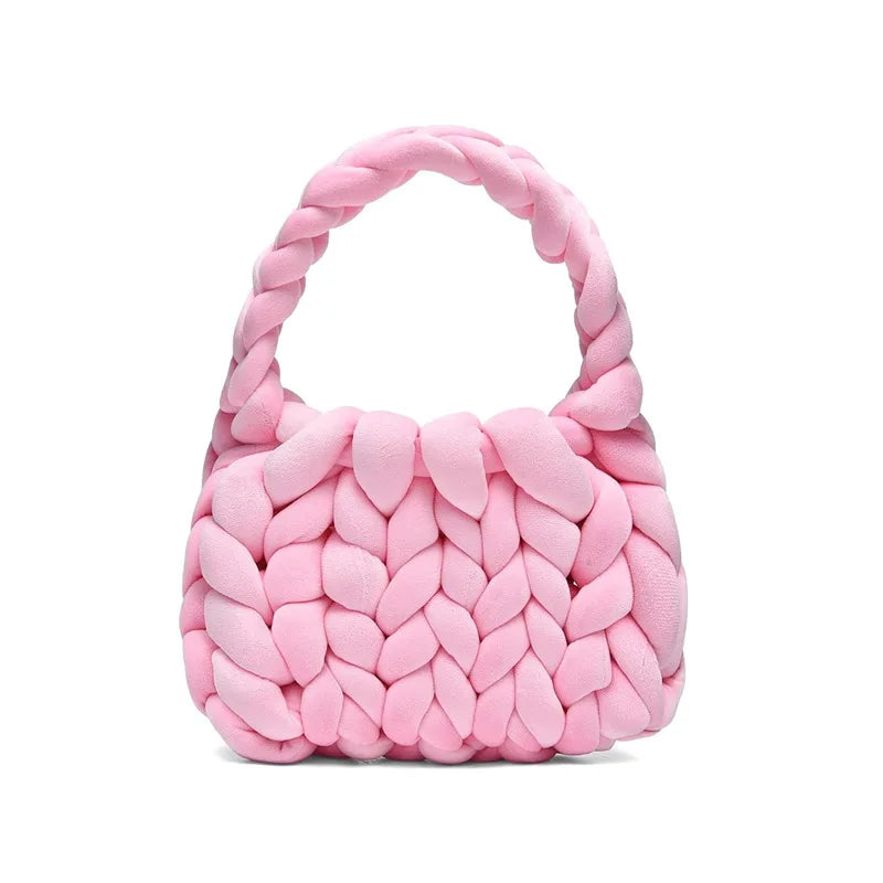 Hand-Woven Velvet Knit Handbag for Women – Chunky Tote