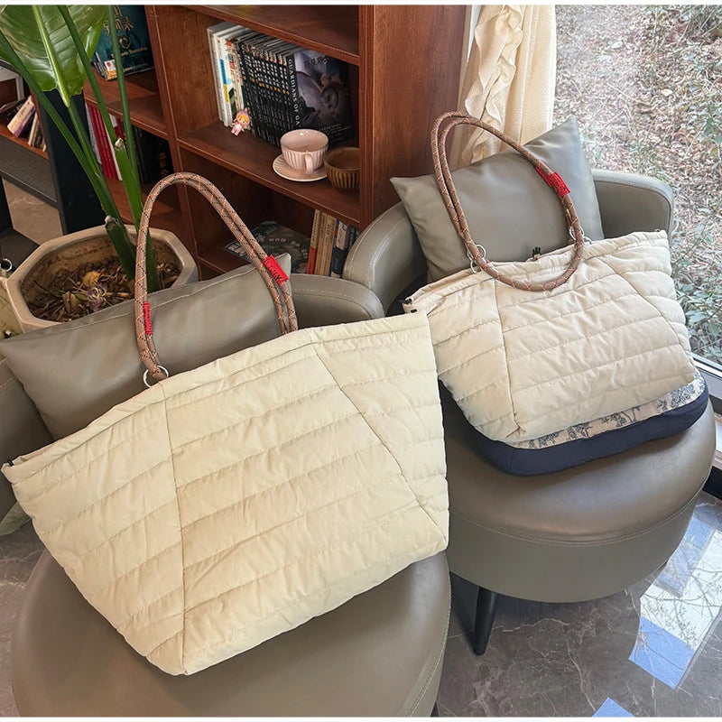 Quilted Puffer Tote Bag for Women – Lightweight Travel Shoulder Bag