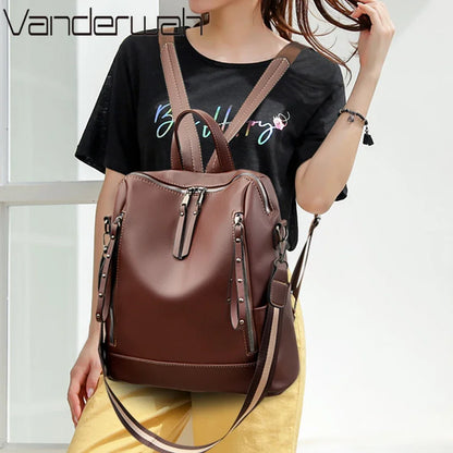 Leather Backpack for Women – Waterproof Anti-Theft Bag
