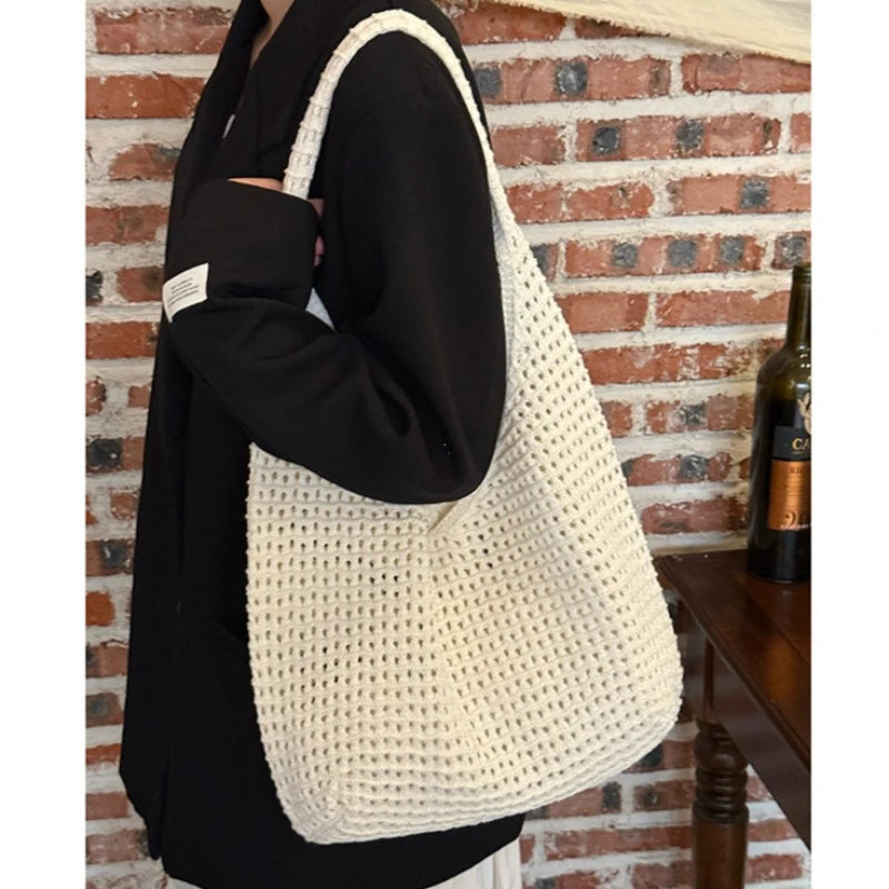 Crochet Shoulder Bag Women's Large Woven Beach Tote