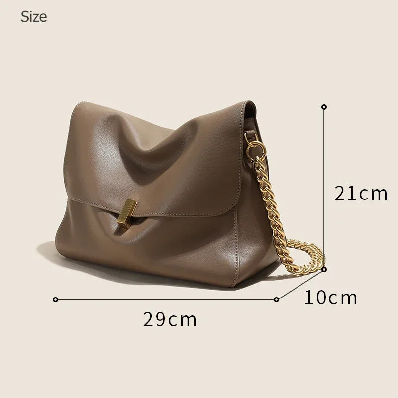 Genuine Leather Chain Shoulder Bag for Women – Luxury Crossbody Tote