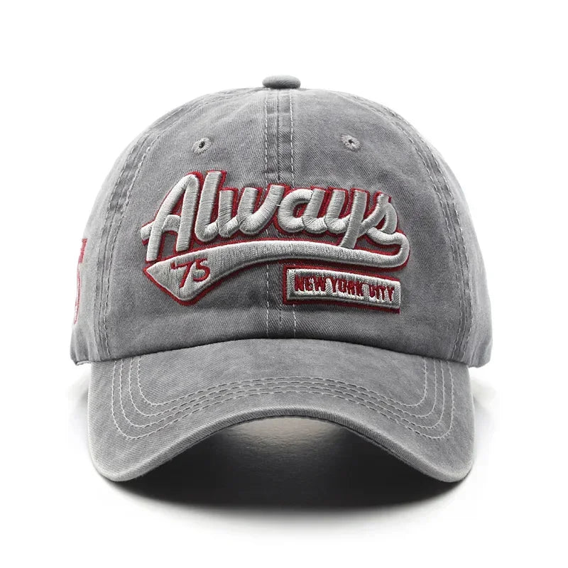 Vintage Washed Cotton Snapback Cap – Letter Embroidery Unisex Hat