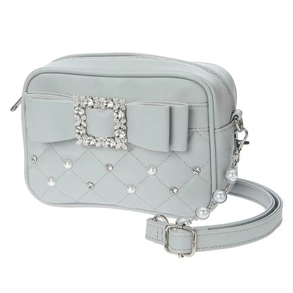 Diamond Bow Quilted Crossbody Bag – Women's Pearl Embellished Purse
