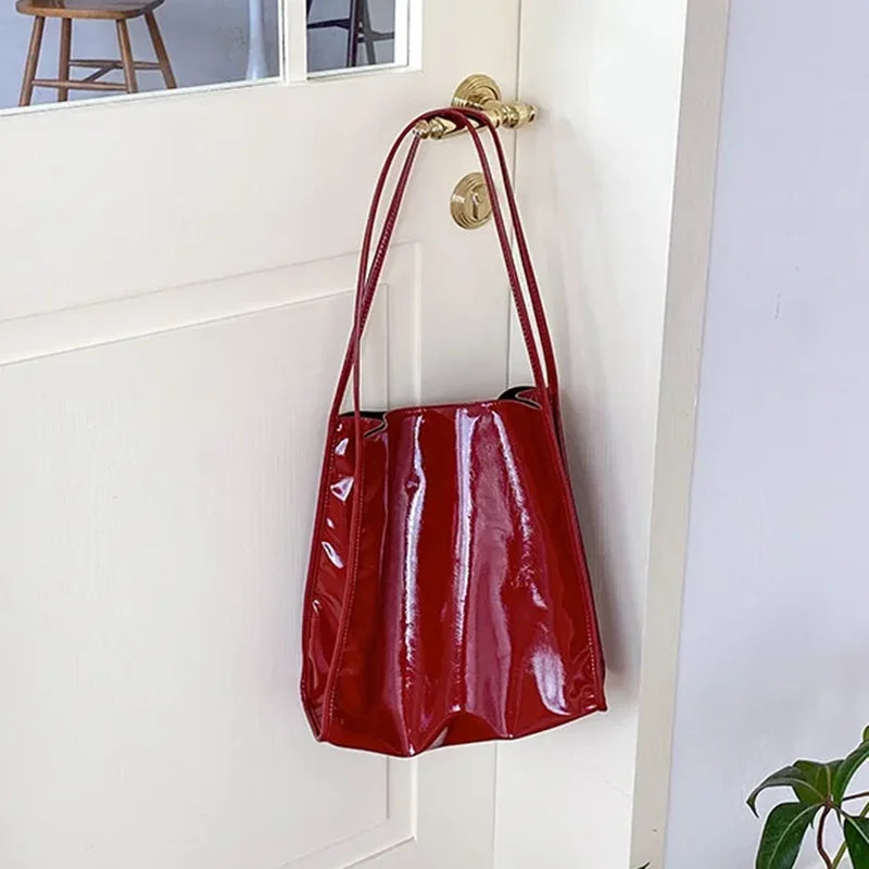 Large Capacity Shoulder Tote Bag for Women – Patent Leather Handbag