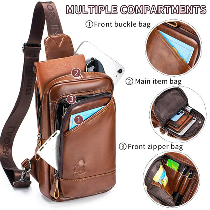 Steel Lion Men's Genuine Leather Chest Bag Sling Bag