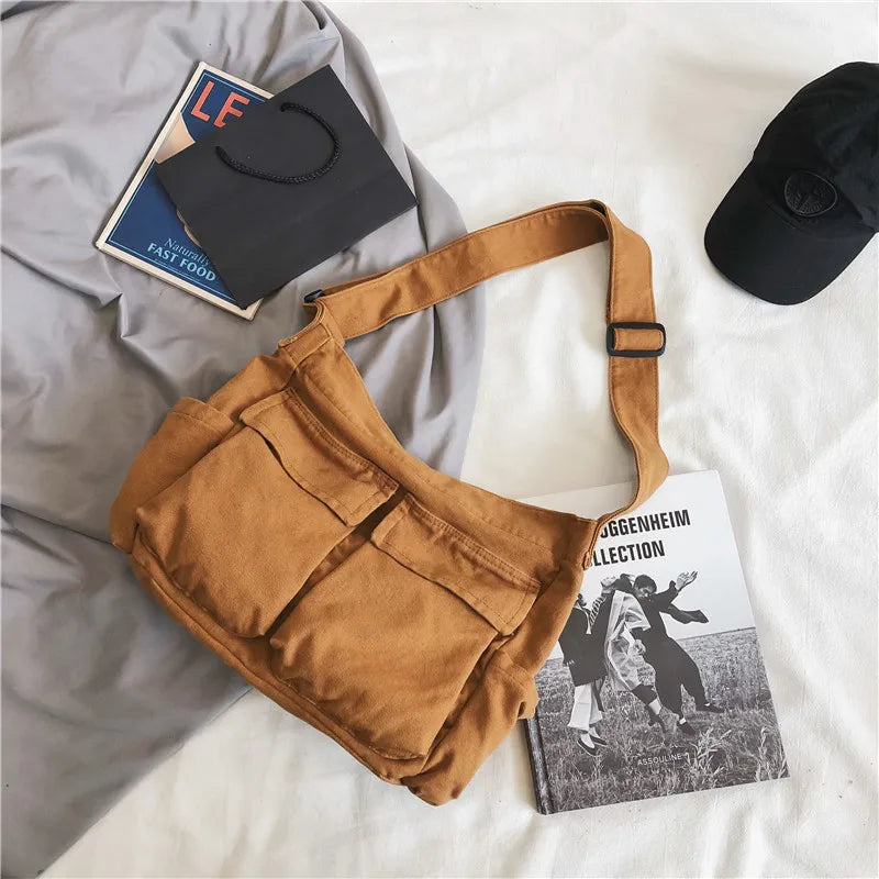 Canvas Crossbody Bag for Women – Large Capacity Retro Tote