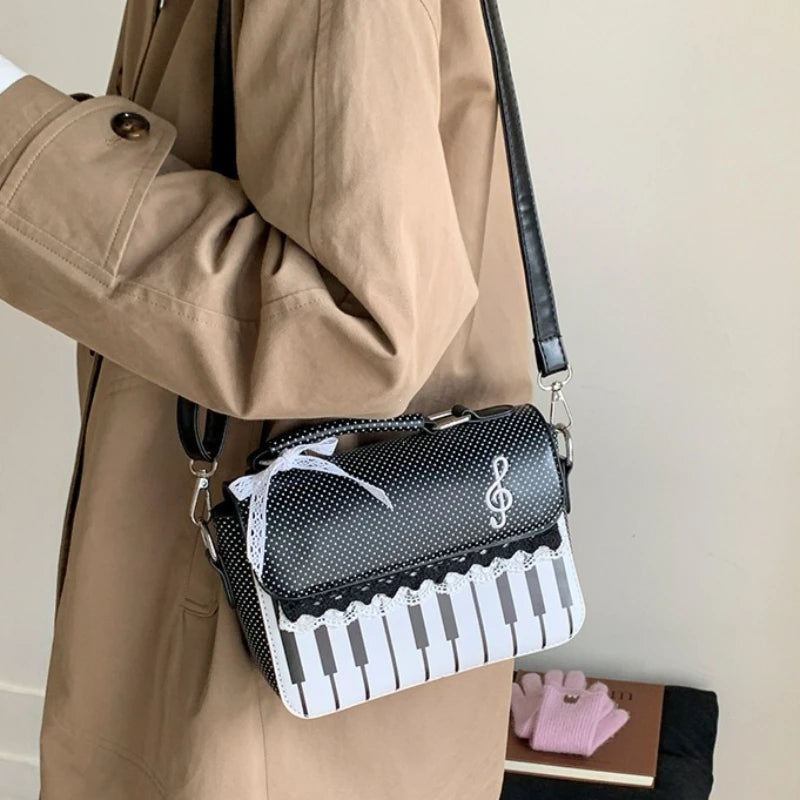 Piano Note Crossbody Bag – Y2K Music Print Square Shoulder Bag