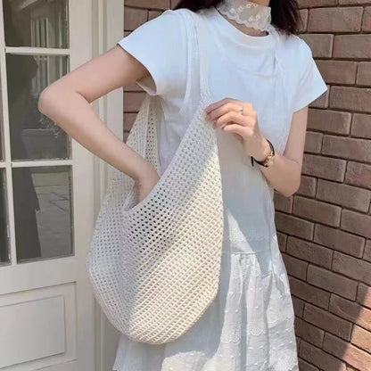 Women's Hollow Woven Crochet Tote Bag – Large Capacity Shoulder Handbag