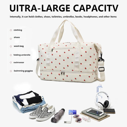 Corduroy Duffle Bag for Women – Large Capacity with Shoe Compartment