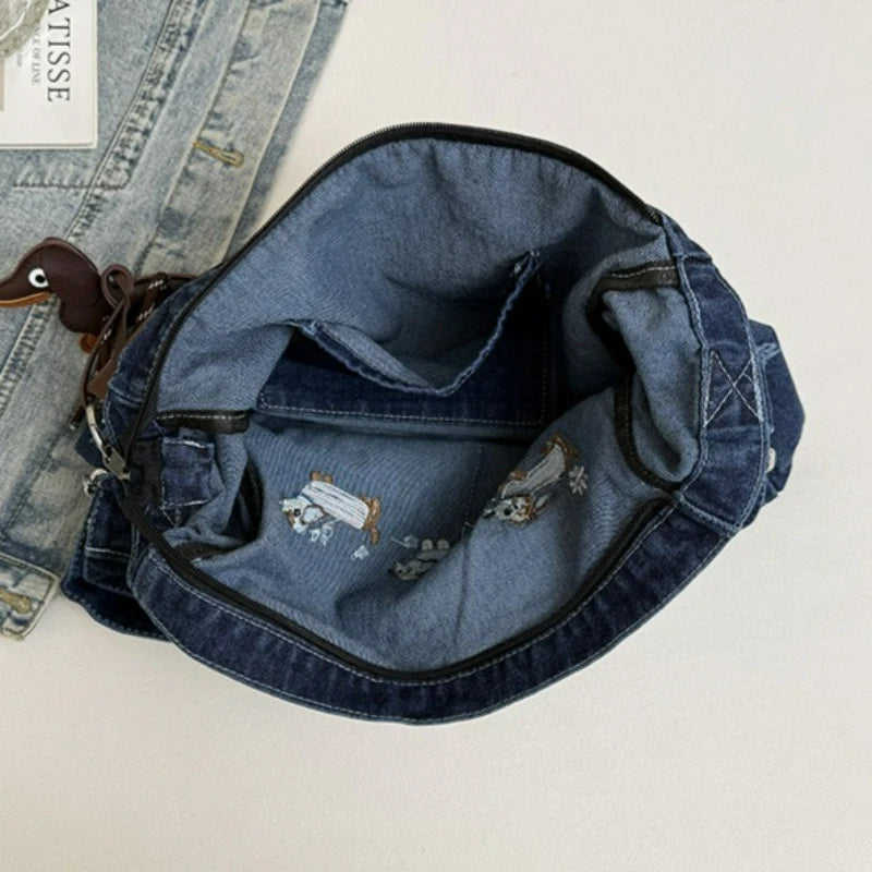 Embroidered Denim Crossbody Bag – Women's Retro Shoulder Bag