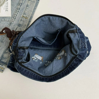 Embroidered Denim Crossbody Bag – Women's Retro Shoulder Bag