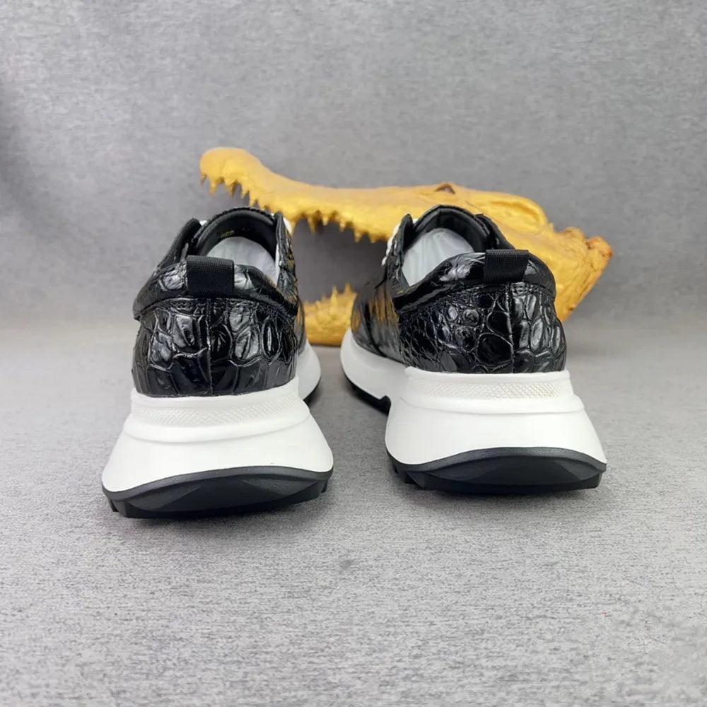 Crocodile Leather Men's Luxury Lace-Up Sneakers Low-Top Casual Shoes