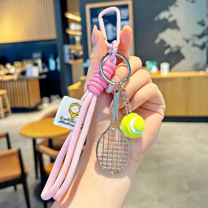 Tennis Racket Keychain – Handwoven Rope Bag Charm & Key Ring