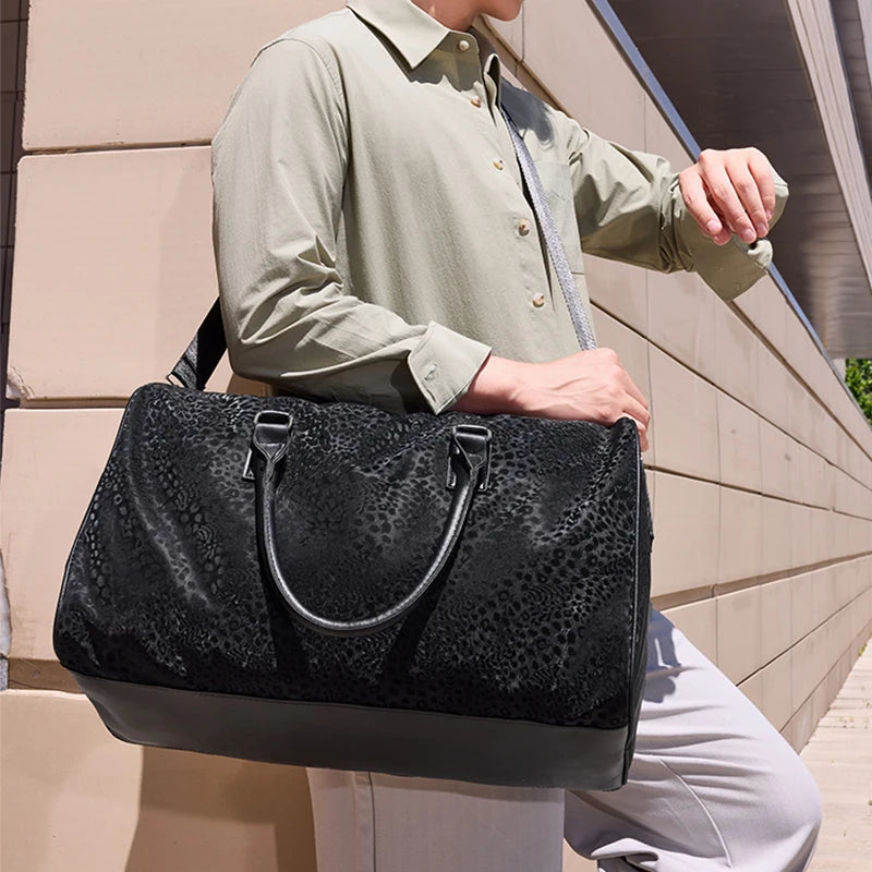 Men's Black Leopard Duffle Bag | Gym Weekend 16" Laptop Bag