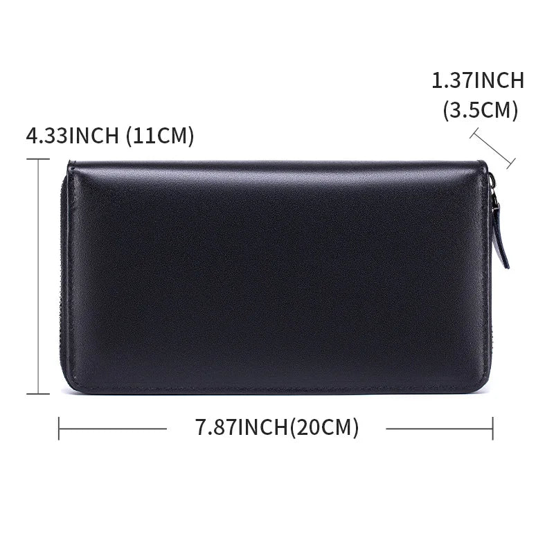 Genuine Leather Long Clutch Wallet for Men – Zip Organizer
