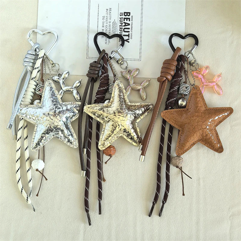Y2K Star Keychain & Bag Charm – Leather Rope Pendant Keyring