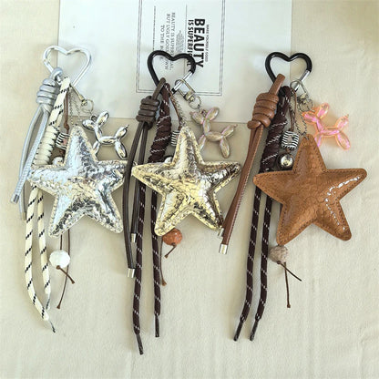 Y2K Star Keychain & Bag Charm – Leather Rope Pendant Keyring