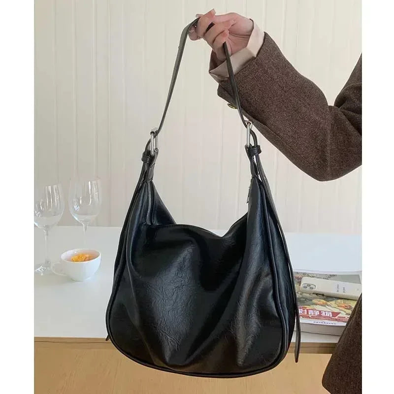 Vintage Slouchy Shoulder Bag – Women's PU Leather Hobo