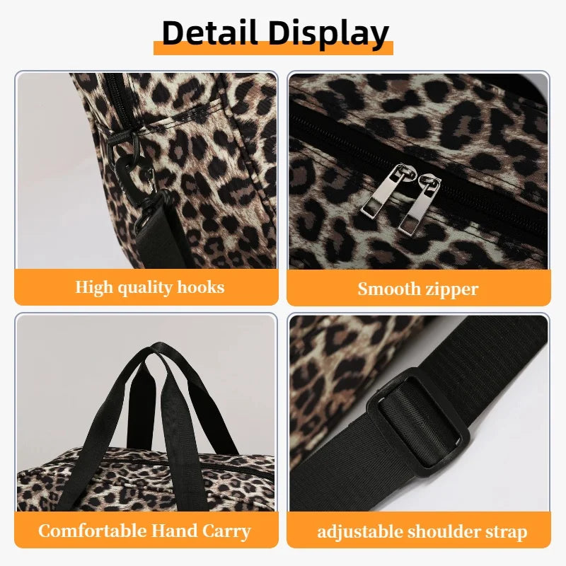 Leopard Print Large Capacity Women's Travel Gym Tote Bag
