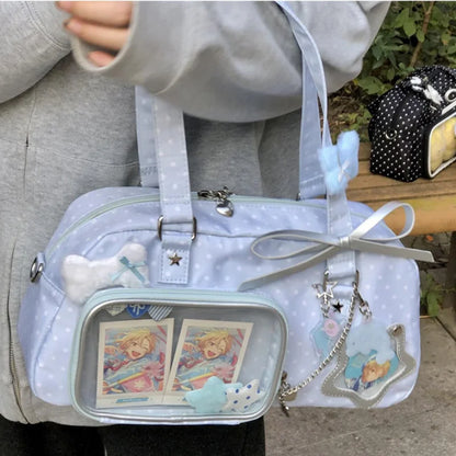 Kawaii Polka Dot Ita Bag – Y2K Clear Pocket Crossbody