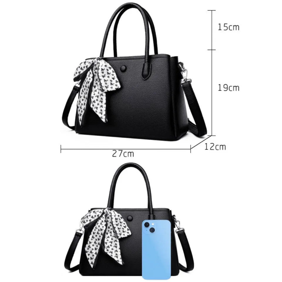 Women's Luxury PU Leather Tote Handbag – Soft Casual Shoulder Bag with Scarf