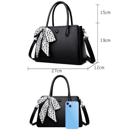 Women's Luxury PU Leather Tote Handbag – Soft Casual Shoulder Bag with Scarf