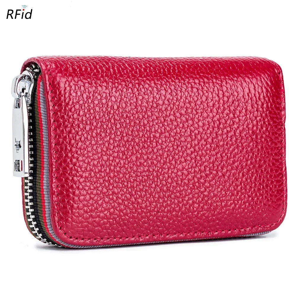 RFID Blocking Leather Card Holder Wallet – Zipper Accordion Coin Purse