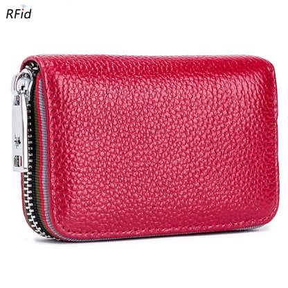 RFID Blocking Leather Card Holder Wallet – Zipper Accordion Coin Purse
