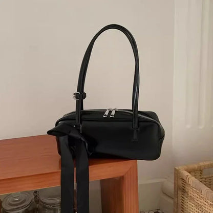 Bow Shoulder Bag Women's PU Leather Zipper Handbag with Star Charm