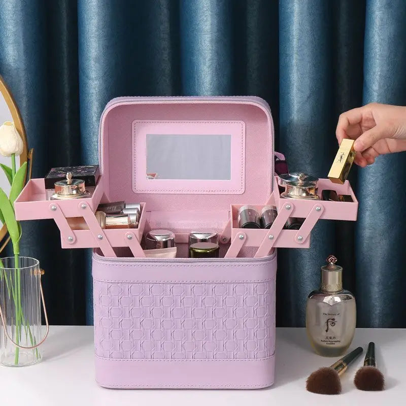 Large Makeup Organizer Box for Women – Professional Cosmetic Case with Mirror