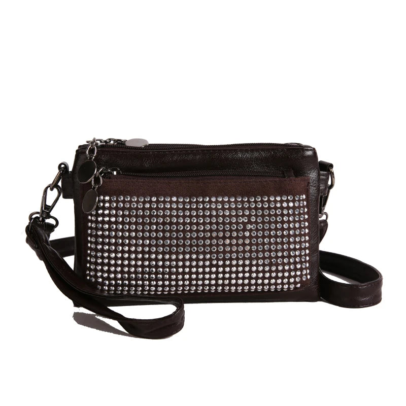 Rhinestone Rivet Clutch Bag for Women – Wristlet Crossbody