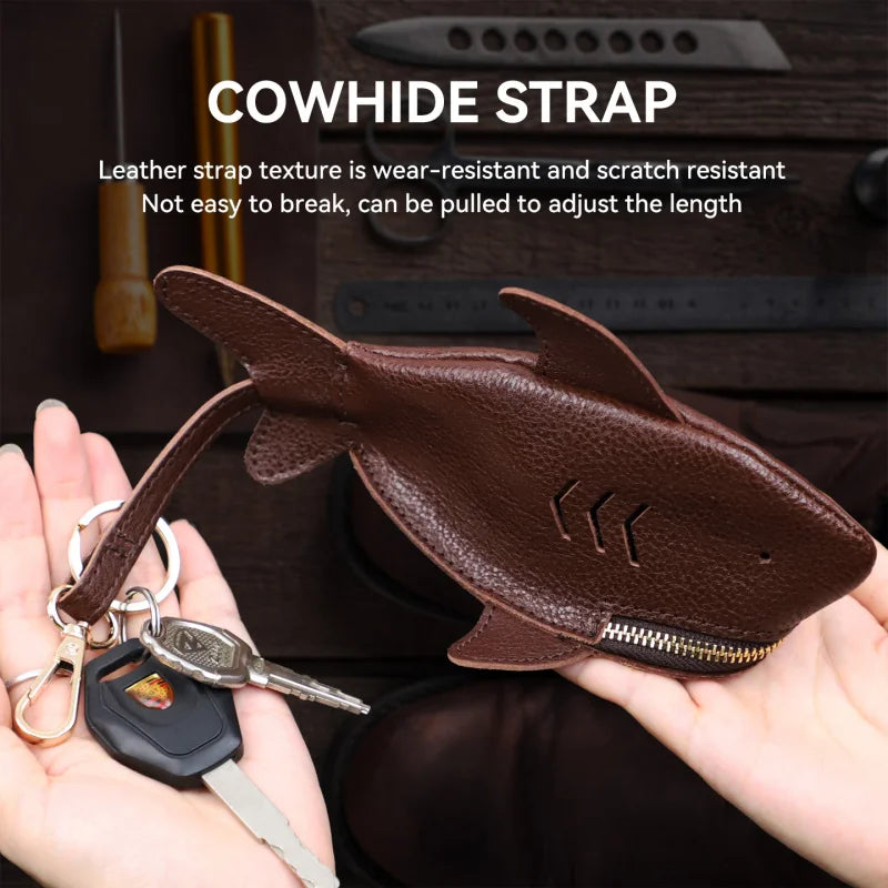 Leather Shark Key Pouch – Novelty Zip Coin Purse with Keychain