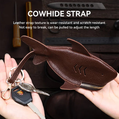 Leather Shark Key Pouch – Novelty Zip Coin Purse with Keychain