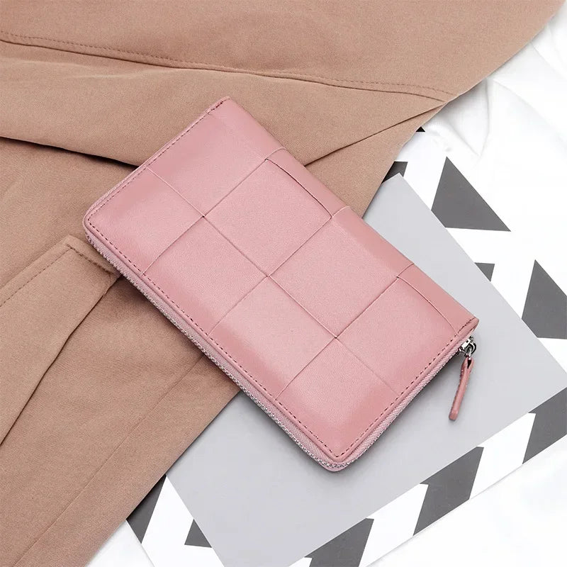 Genuine Leather Women's Long Wallet – Woven Clutch Purse