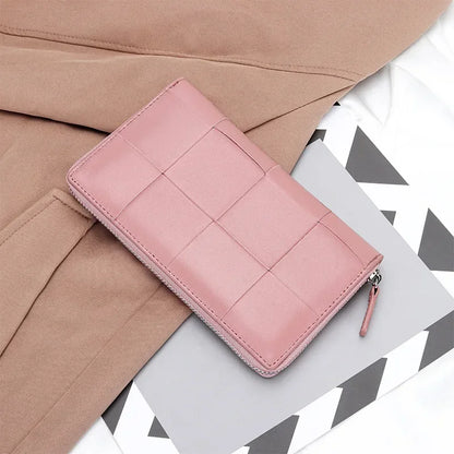 Genuine Leather Women's Long Wallet – Woven Clutch Purse