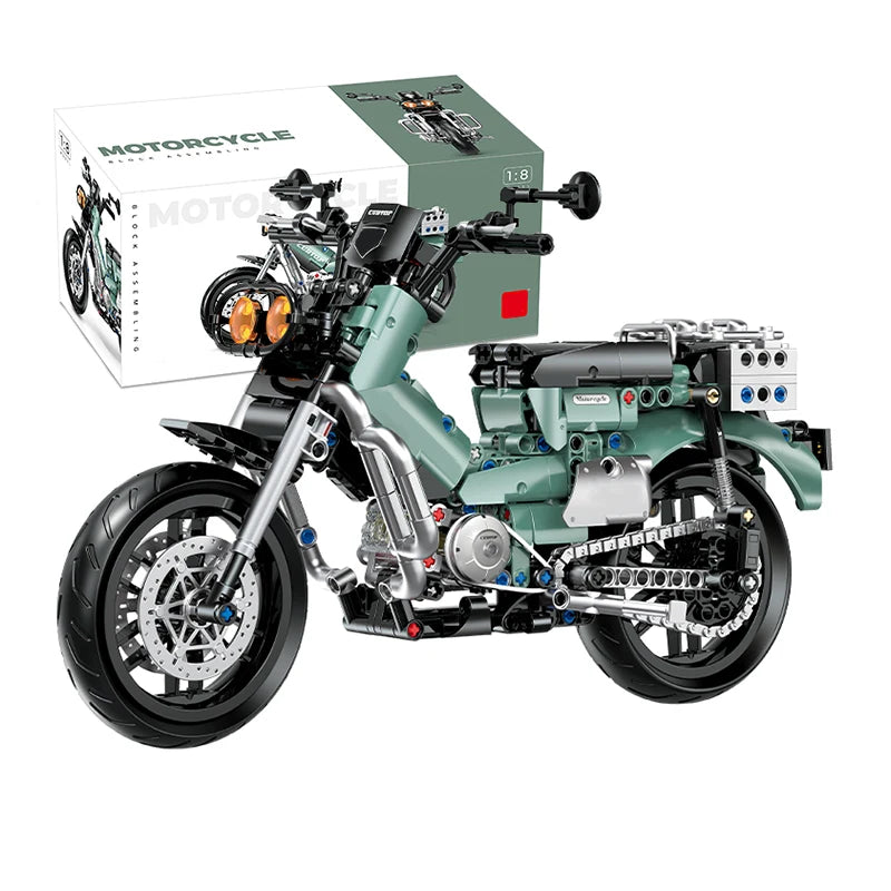 MOC Retro Motorcycle Building Blocks Set – 1:8 Scale Technic Brick Kit