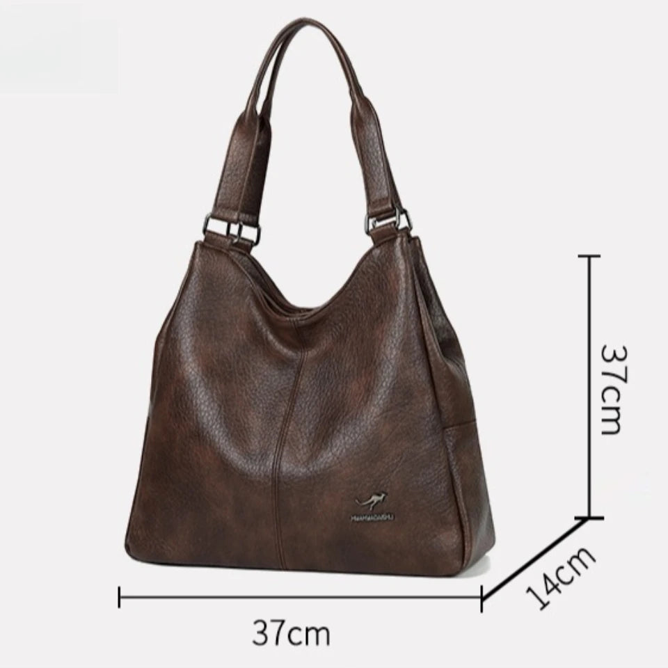 3-Layer Soft Leather Hobo Tote Bag for Women – Large Shoulder Handbag