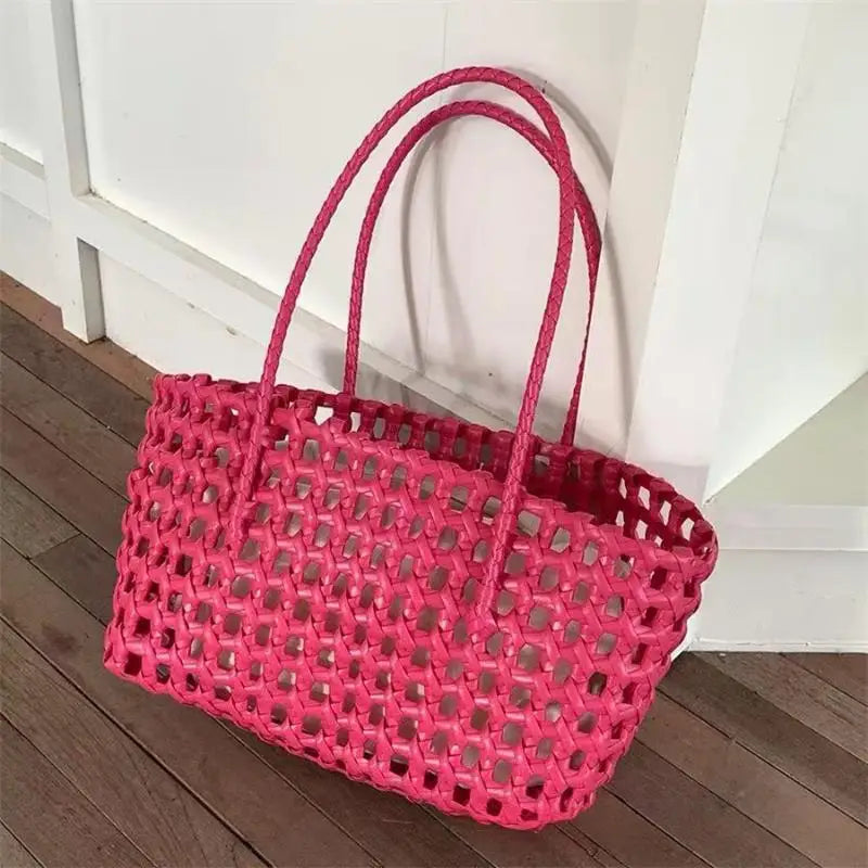 Hollow-Out Woven Basket Tote Bag – Boho Beach Handbag
