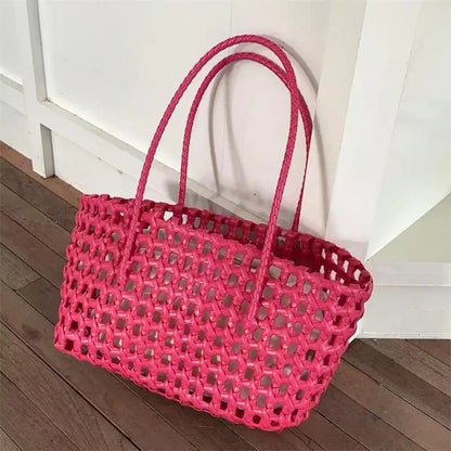 Hollow-Out Woven Basket Tote Bag – Boho Beach Handbag