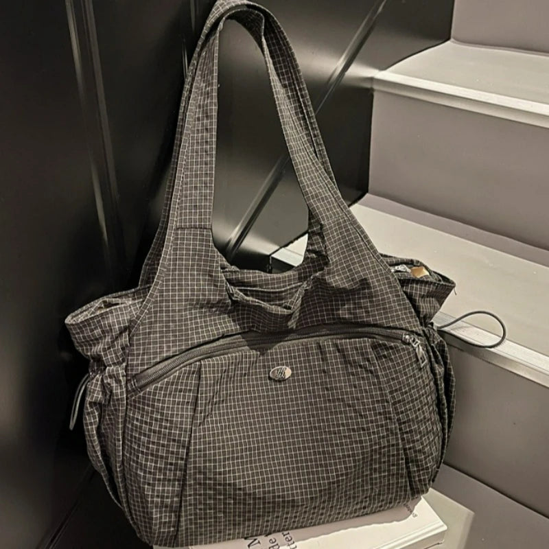 Fashionable Texture Simple Shoulder Bags Lightweight Large Capacity Plaid Storage Crossbody Handle