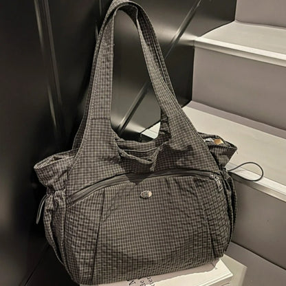 Fashionable Texture Simple Shoulder Bags Lightweight Large Capacity Plaid Storage Crossbody Handle